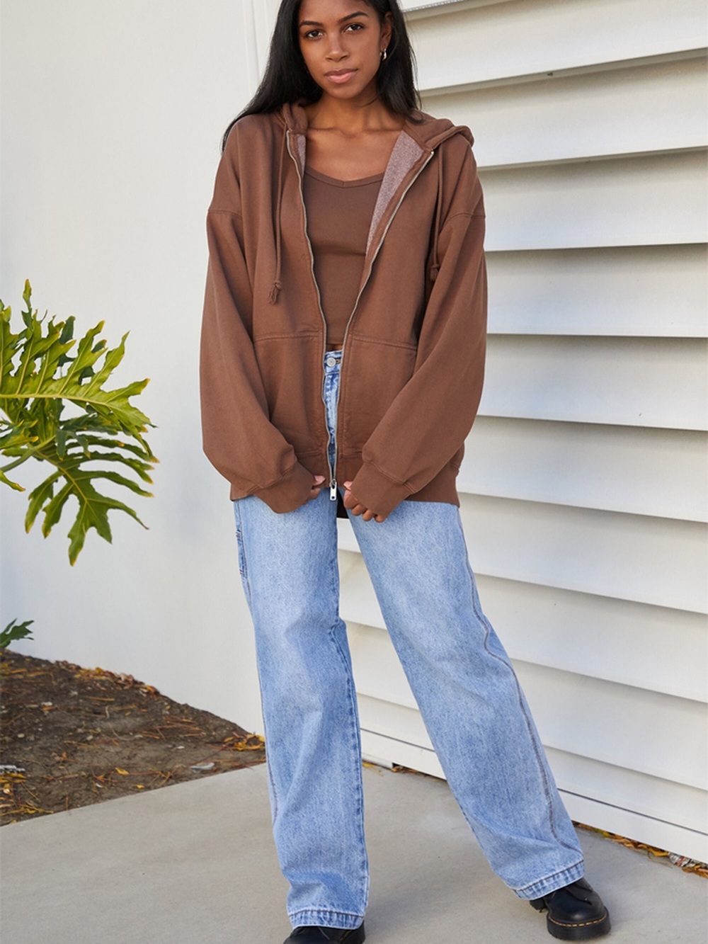 Brandy Melville John Galt Full Zip Hoodie Brown